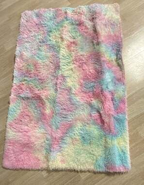 Rainbow Tie-Dye Faux Fur Shaggy Area Rug with Non-Slip Backing